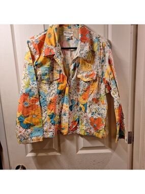 Norm Thompson Vintage Floral Jacket Orange Blue